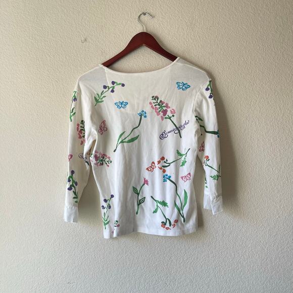 Vintage 90s y2k blouse with floral and butterfly print 3/4 length sleeves small‎ - Picture 2 of 5